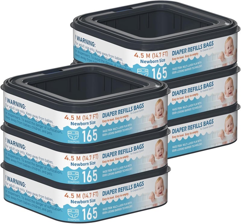 Fununcat Square Starter Refills Disposal Bags Refill Compatible with Diaper Genie Classic, Compact and Select Pails, Hold Up to 165 Newborn-Sized Diapers Per Refill, 6 Pack - Image 1